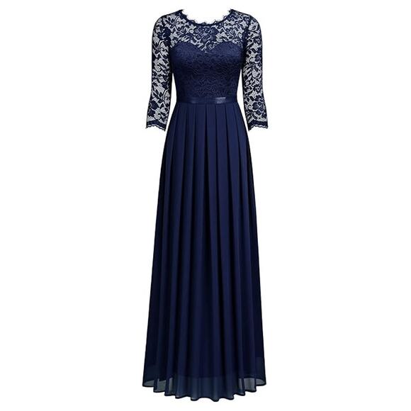 NWT Miusol Dark Navy Blue Lace Bodice Long Maxi Evening Formal Dress Size Small - Picture 3 of 9